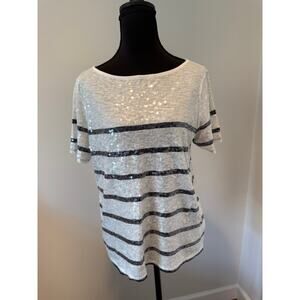 Express White Sequined Blouse with Black Stripes